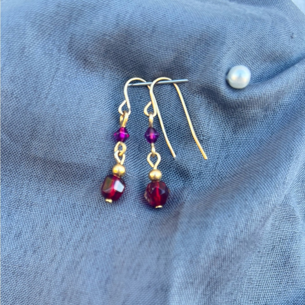 Elegant Gold and Purple Dangle Earrings